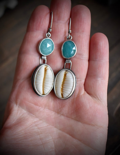 Hawaiian Cowrie Shell and Amazonite Earrings