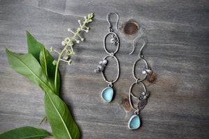 Succulent Sprig Sea Glass Dangle Earrings