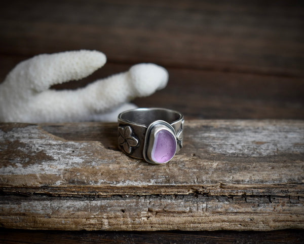 Plumeria Sea Glass Ring