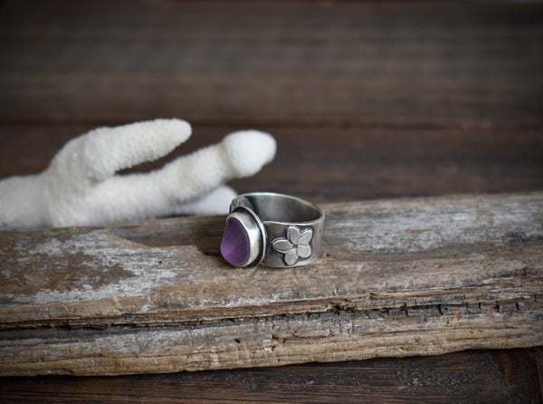 Plumeria Sea Glass Ring