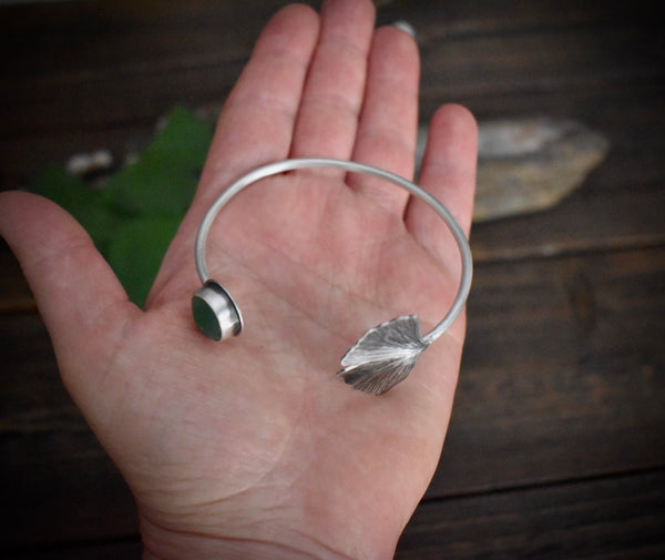 Ginkgo Leaf and Sea Glass Cuff