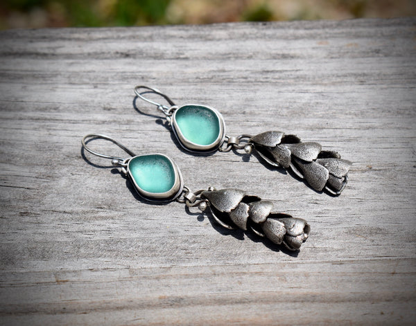 Sea Glass and Succulent Bud Dangles