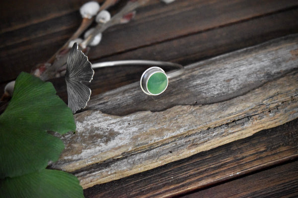 Ginkgo Leaf and Sea Glass Cuff