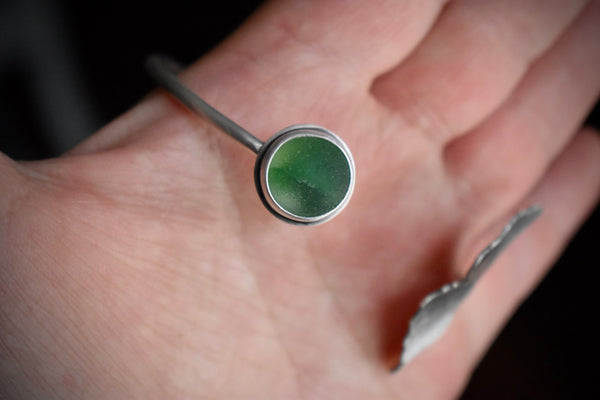 Ginkgo Leaf and Sea Glass Cuff