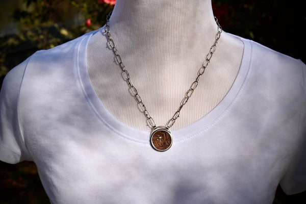 Vintage Bee Coin on Handcrafted Chain