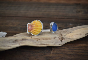 Sunrise Shell and Sea Glass Cuff-Cobalt