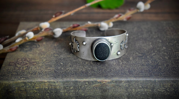 Wildflower Cuff with Black Sea Glass