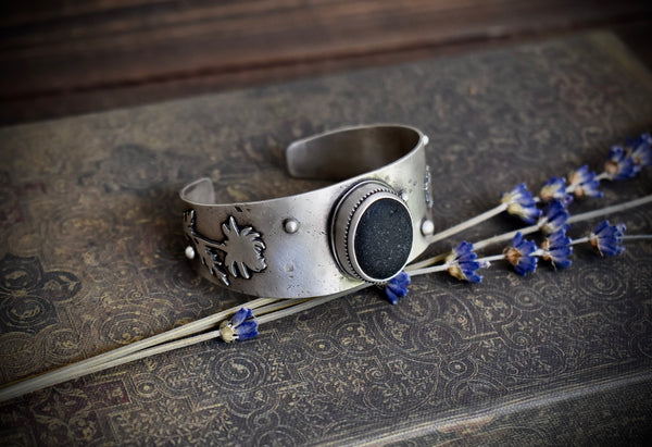 Wildflower Cuff with Black Sea Glass