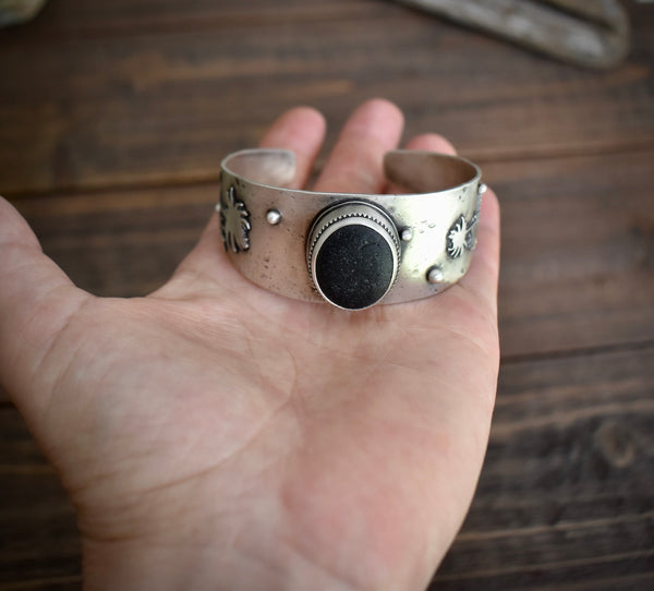 Wildflower Cuff with Black Sea Glass