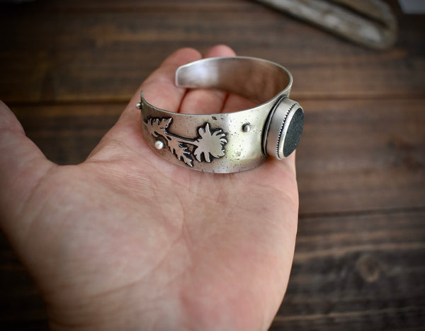 Wildflower Cuff with Black Sea Glass