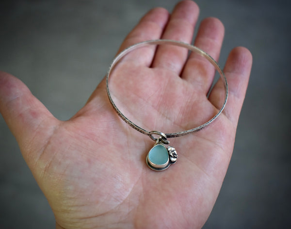 Delicate Sea Glass Charm Bangle