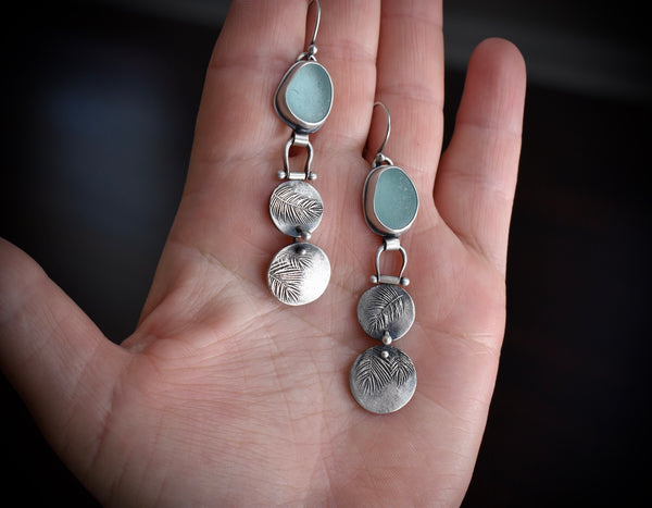 Sea Glass and Palms Dangle Earrings