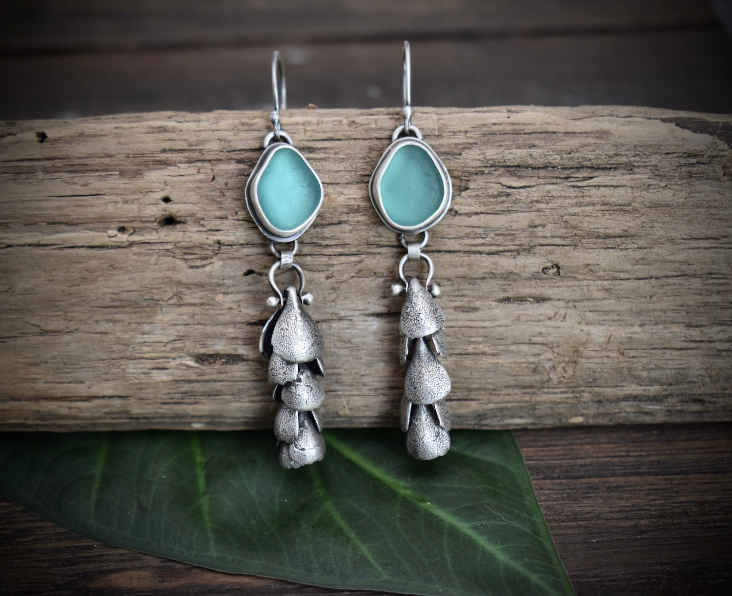 Sea Glass and Succulent Bud Dangles