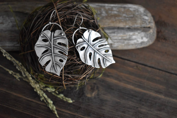 Monstera Leaf Earrings-Large