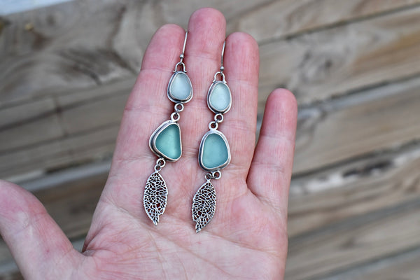 Sea Glass Dangles with Leaf