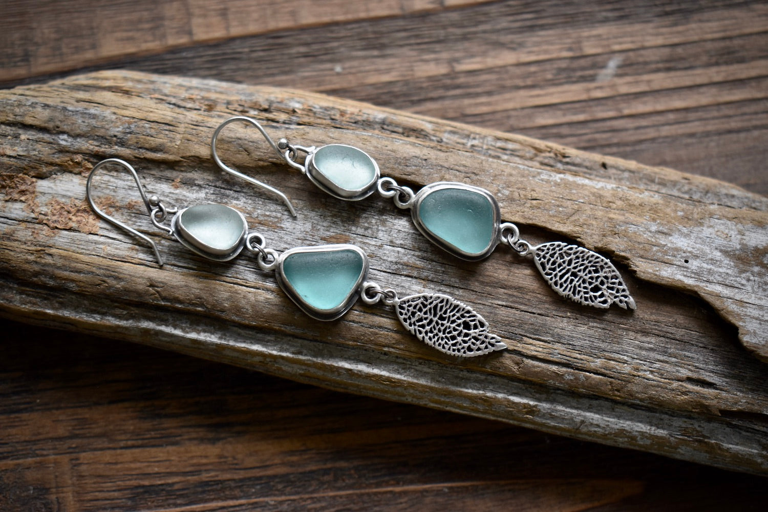 Sea Glass Dangles with Leaf