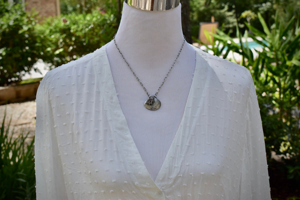 Sterling Sea Worn Clam with Barnacle Cluster Necklace