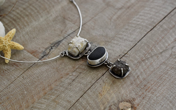 Fossil and Sea Glass Trio Necklace