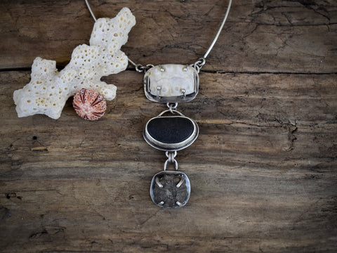 Fossil and Sea Glass Trio Necklace