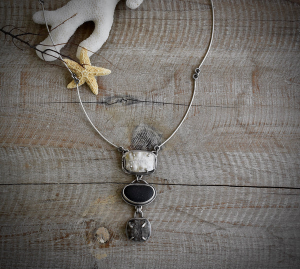 Fossil and Sea Glass Trio Necklace