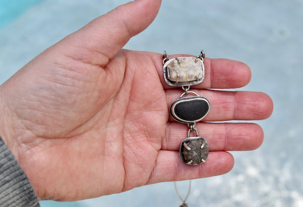 Fossil and Sea Glass Trio Necklace