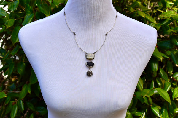 Fossil and Sea Glass Trio Necklace