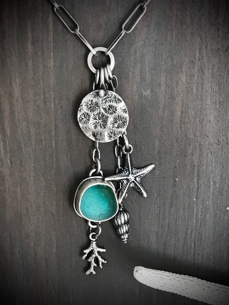 Cascade of Charms Necklace with Sea Glass