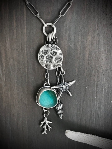 Cascade of Charms Necklace with Sea Glass